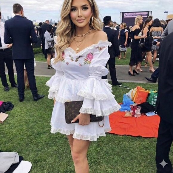 Alice McCall White Dress with Pink Floral Embroidery - Picture 4 of 6